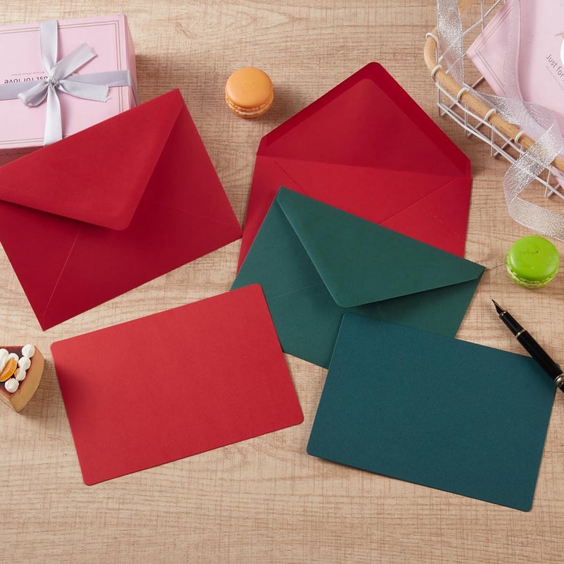 Wishop A7 Christmas Envelopes and Blank Cards 24 Pieces A7 Envelopes and 24 Pieces 5x7 Colorful Flat Cards for Weddings, Invitations, Birthday, Baby Shower (Christmas Green/Red) - Image 3